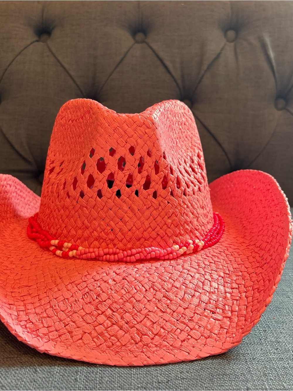 Women’s pink Straw Cowboy Hat with Bead Trim